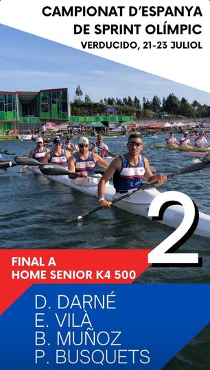 EsportGironi's tweet photo. PIRAGÜISME-Pol Busquets, David Darné, Blai Muñoz i Eudald Vila, PLATA en K4 500 al Campionat d'Espanya d'Esprint Olímpic!
Els banyolins han aconseguit un registre d'1:20,97 quedant-se a 1,02s de proclamar-se campions.
Enhorabona @polb1, @Blaituniku, David i Eudald!
#SomosPalistas https://t.co/il5YB9Dqf9