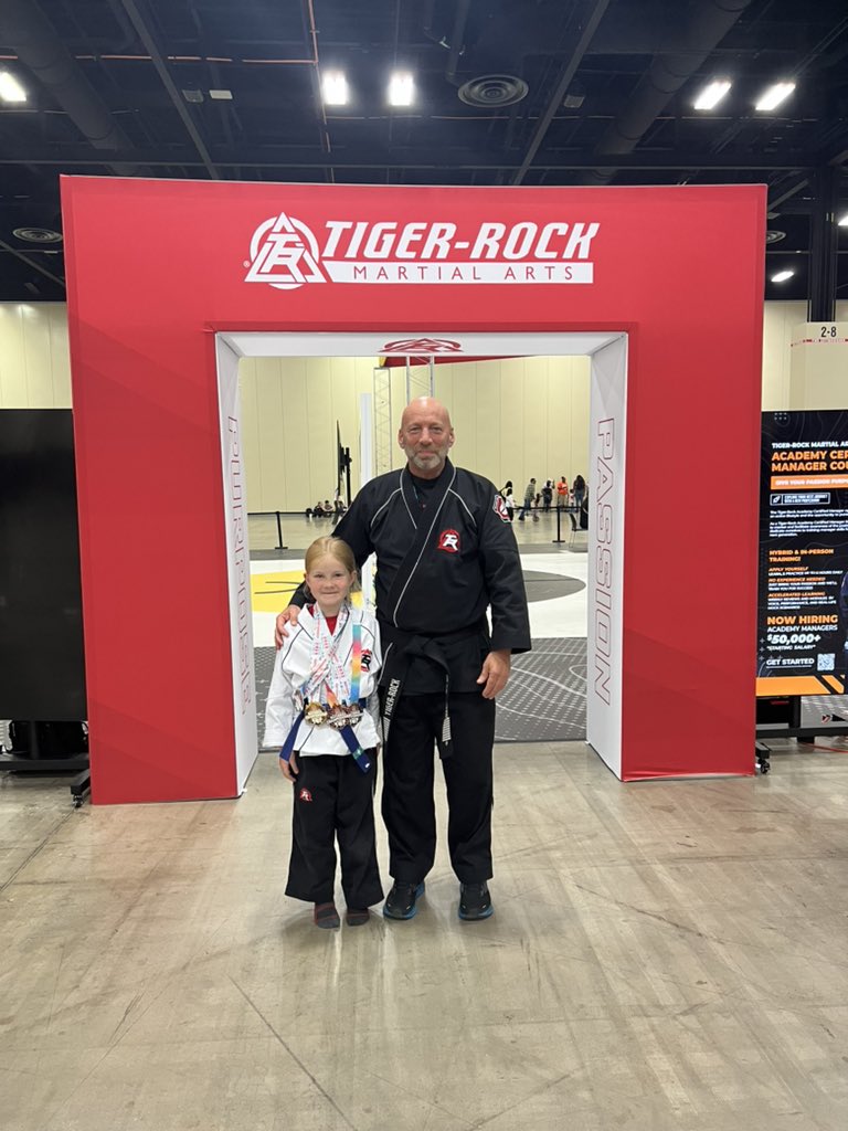 Bristol earned 4 medals today at the National Tiger Rock All-Star Invite tournament! Gold in board breaking, Bronze in form, and Silver in sparring against kids from all over the country! So proud of her!