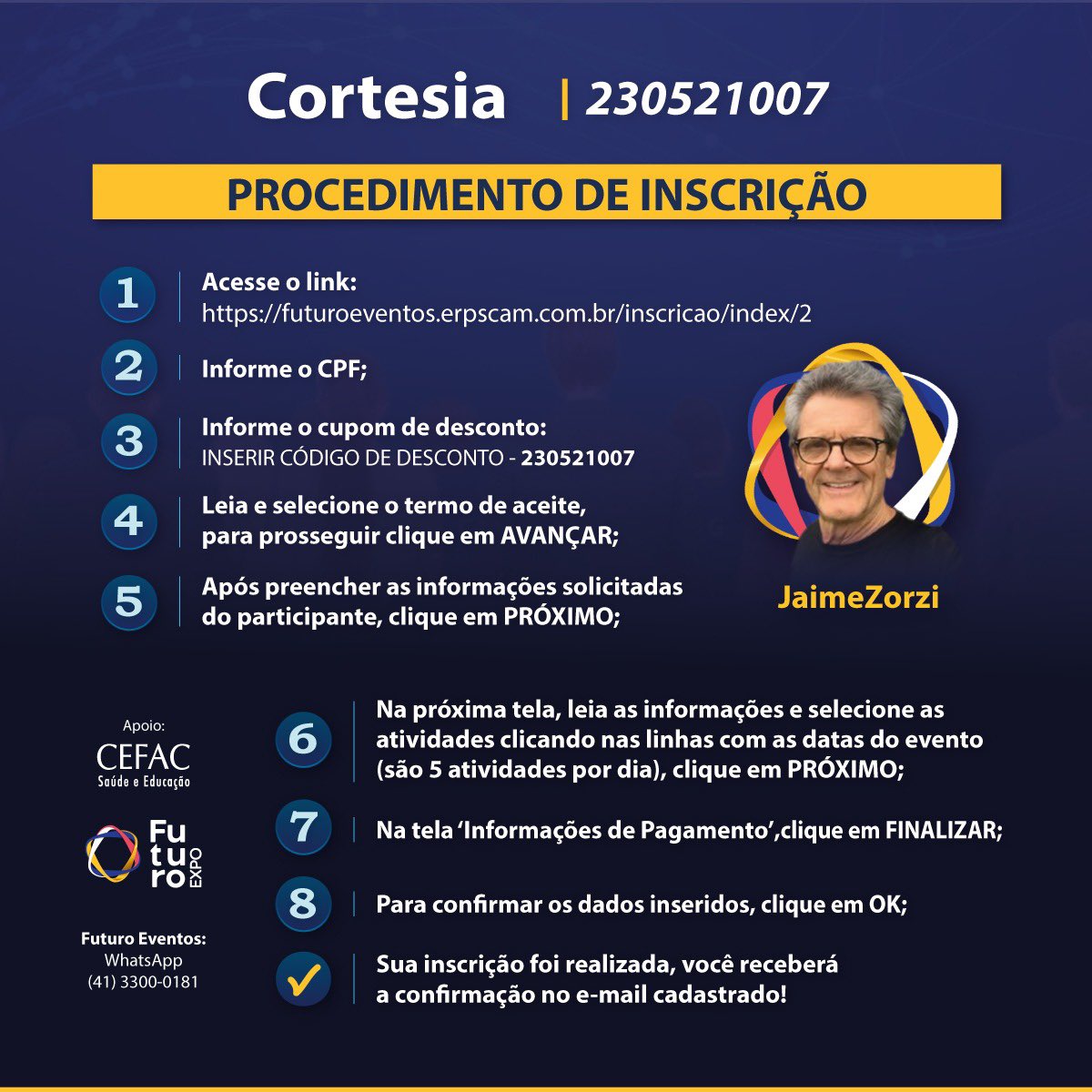 cefacsaopaulo's tweet photo. São Paulo será palco da FuturoEXPO, evento com mais de 400 palestras e você é nosso convidado especial!

📅 Data: 08/08 a 11/08
📍 Local: Distrito Anhembi  São Paulo | SP 
 
Realize sua inscrição no link abaixo:
https://t.co/wpp8EaWPZX

Utilize nosso cupom de desconto: 230521007 https://t.co/GhgeLAv7Ul