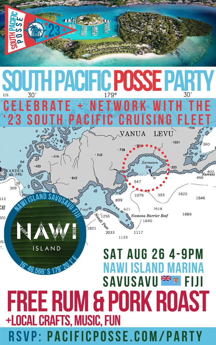 pacific_posse's tweet photo. 🗿 #pacific_posse '23 FREE #RUM #MUSIC #FOOD  
#CRUISINGFLEET  
🇫🇯  ALL YACHTS AND VESSELS WELCOME 
FREE  PIG ROAST SPIT 
CELEBRATE YOUR PACIFIC CROSSING 
16° 46.566’S 179° 20.1’E
SAT AUG 26   RSVP for all access pass 
https://t.co/jVMlQSNMf8 
#pacific_posse
#nawiisland https://t.co/6tfV8uEM3k