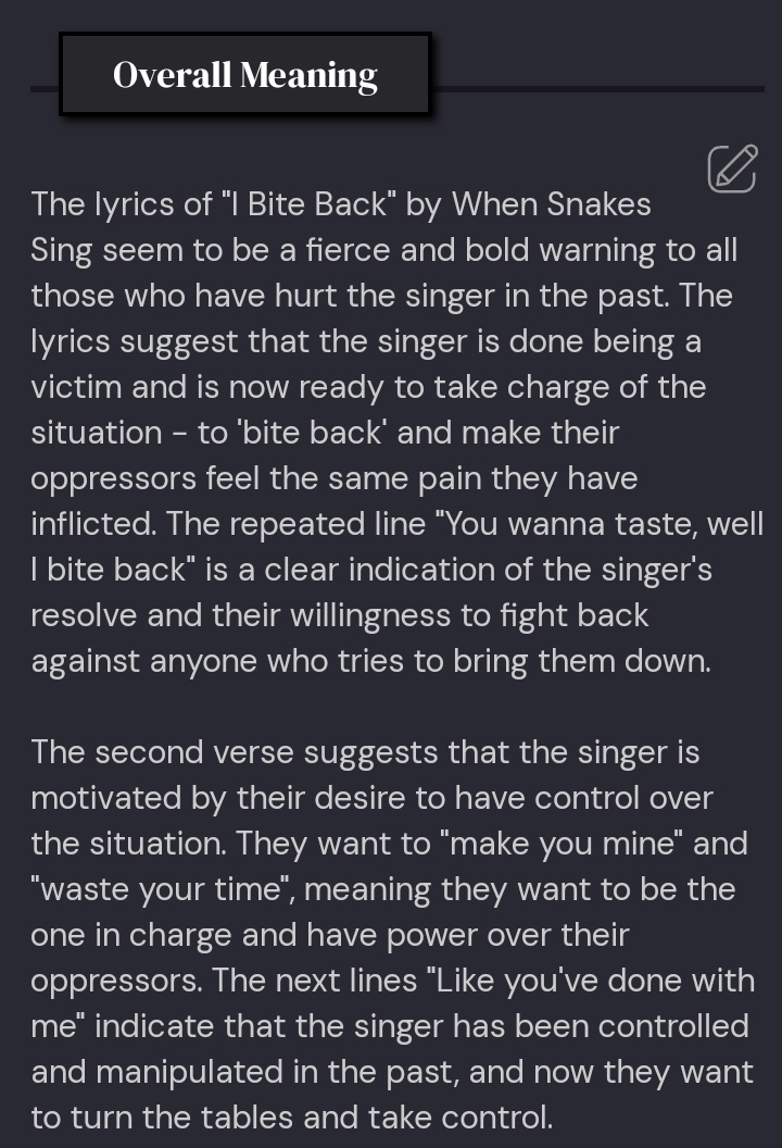 whensnakessing's tweet photo. Well damn... We just made it as a warning to people that we like to Bite ☺️ #ibiteback #lyrics #interpretation https://t.co/rchcYq9Ojm
