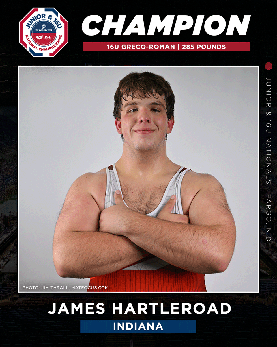 16U Greco-Roman Final 285 pounds: James Hartleroad (Indiana) tech fall Cooper Martinson (Iowa) 8-0 #Fargo2023