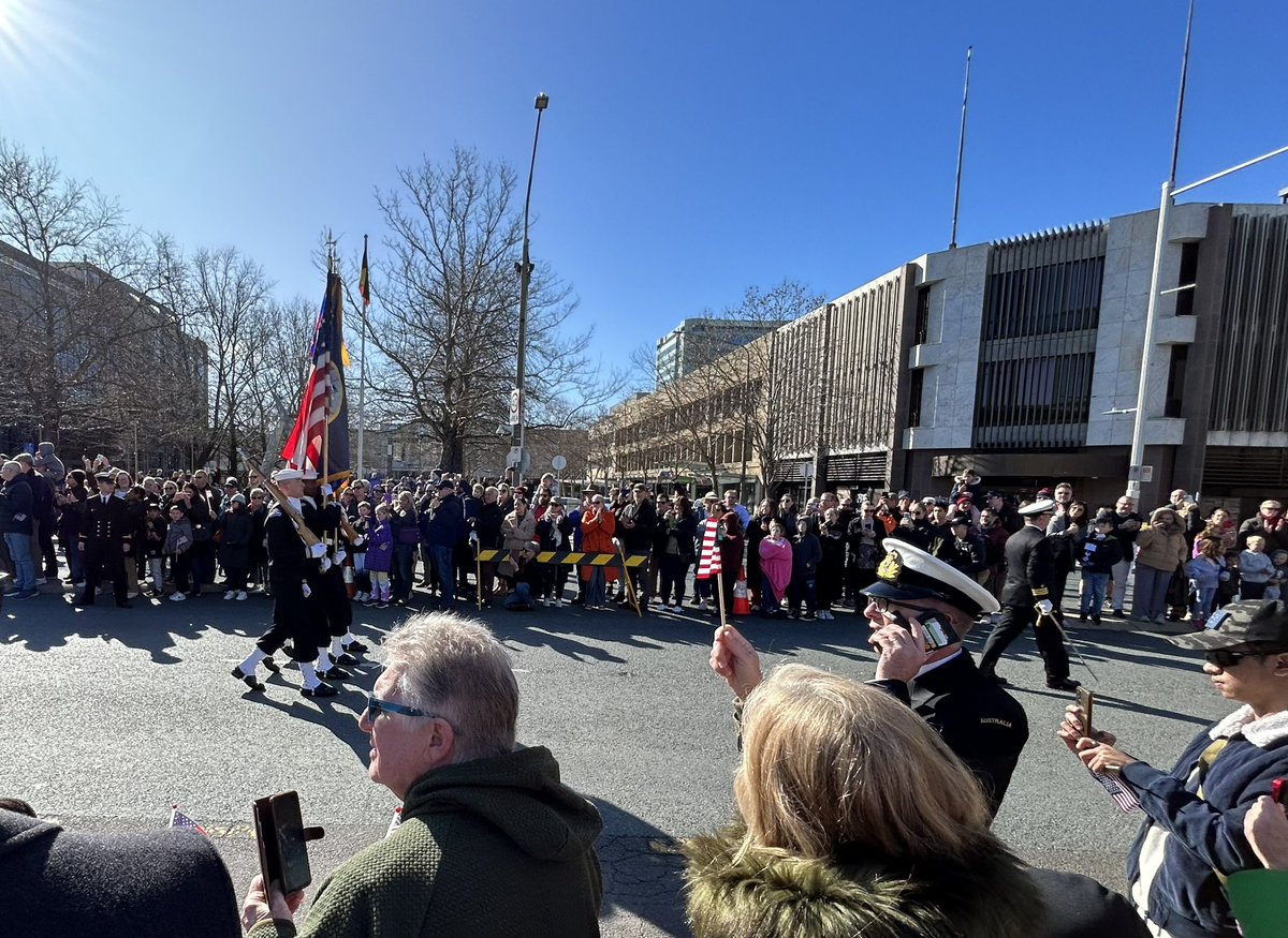 Great to cheer on the crews of USS Canberra and HMAS Canberra this morning at their historic welcome to their namesake city-Canberra, Australia-‘Down Under’