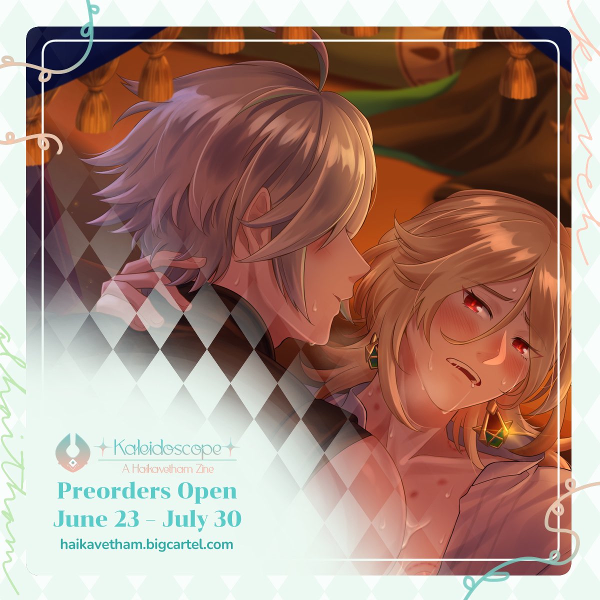 marimo143304's tweet photo. I also drew smth for the spicier side of the @haikavetham zine! Preorders are still up~  #Alhaitham #Kaveh #kavetham #haikaveh #Genshinlmpact  #原神 #アルカヴェ #カヴェアル https://t.co/MUpg1YMPkV