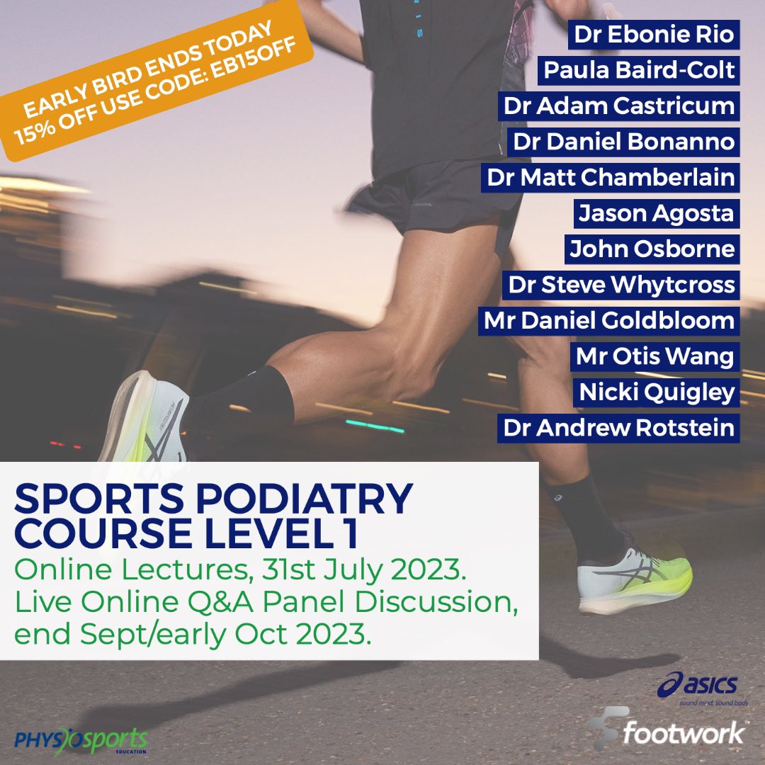 ✨SAVE 15% ENDS TODAY✨
🔥Sports Podiatry Level 1 Course🔥
• 11 incredible presenters
• 8 prerecorded lectures
• 6 prerecorded practical workshops 
• 1 live panel Q&amp;A discussion with the presenters

⚠️ENDS TODAY 15% OFF⚠️CODE EB15OFF

For more info ⬇️
bit.ly/SportsPodiatry…