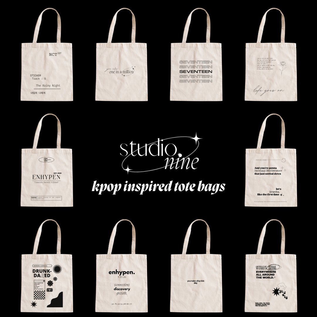 ──  ❝ studio nine kpop-inspired tote bags 

𓏔 pre-order: OPEN
𓏔 13 x 15in, canvas
𓏔 get this for only ₱ 185 
𓏔 order here:
        ⤷  forms.gle/WGZWHp2ATXz8xG…

t. enhypen bts twice skz txt svt stray kids seventeen itzy aespa red velvet nct wts lfb ph tote bag kpop merch