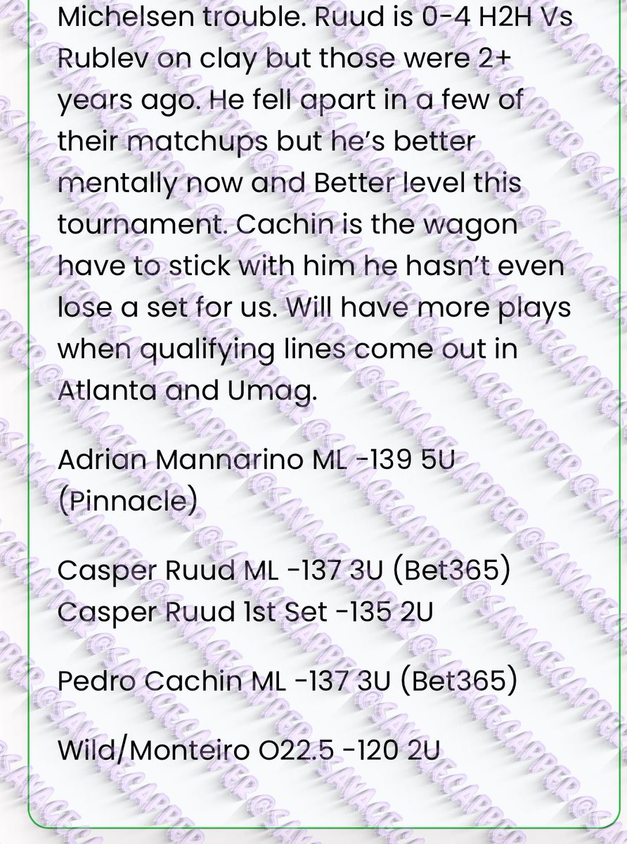 SavageCappers's tweet image. #MatchPointBets #GamblingTwitter #wakeandcash #wakencash #tennispicks #tennisbets #tennispredictions CAPPERS POSTED IN FREE TELEGRAM: SavageCappers 🔮 t.me/SavageCappers