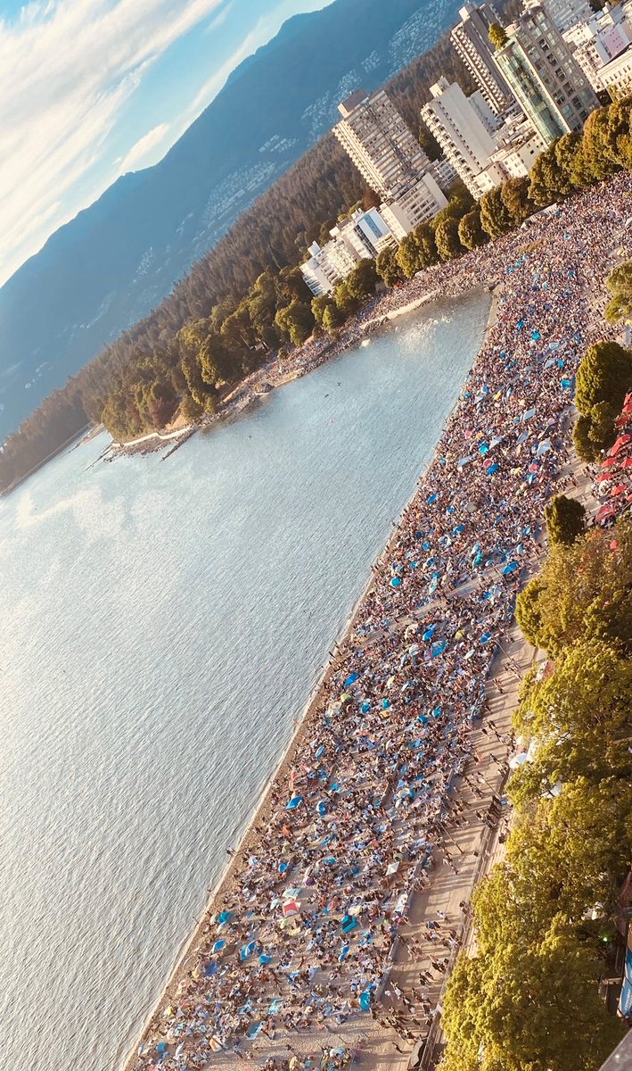 Here's a snap shot of English Bay beach as of 7:50 pm. 

There is a steady stream of people walking into the area to claim their spot to watch <a href="/CelebOfLight/">Celebration of Light</a>.