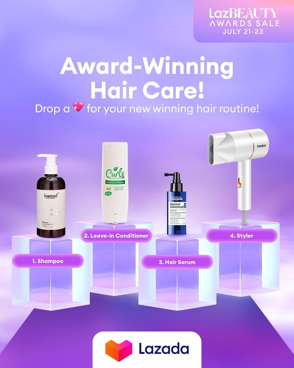 LazadaPH's tweet photo. Your crowning glory deserves award-winning hair care! 😍

Drop an 💖 if you’re trying out this hair routine, and tag a beauty bestie in the comments to win ₱100 Lazada vouchers! 🤩

1/2 https://t.co/BJoZq4Aua3