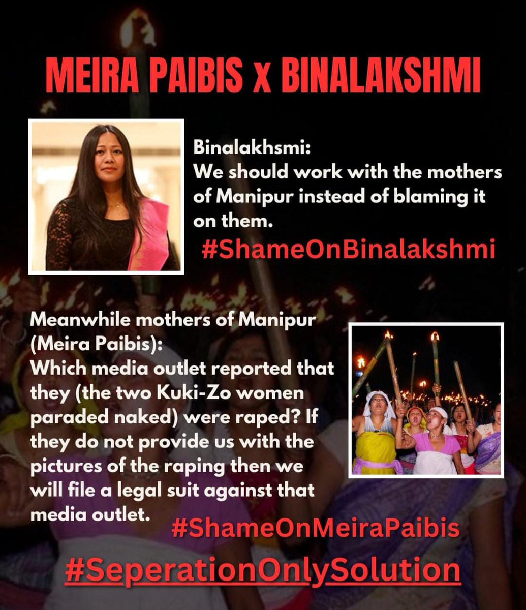 valte_min's tweet photo. SHAME ON THE MEIRA PAIBIS X BINALAKSHMI NEPRAM
@BinaNepram
#ShameOnBinaLakshmi
#ShameOnMeiraPaibis
#SeparateOnlySolution
@AmitShah @NBirenSingh @narendramodi https://t.co/zJGZDhqUac