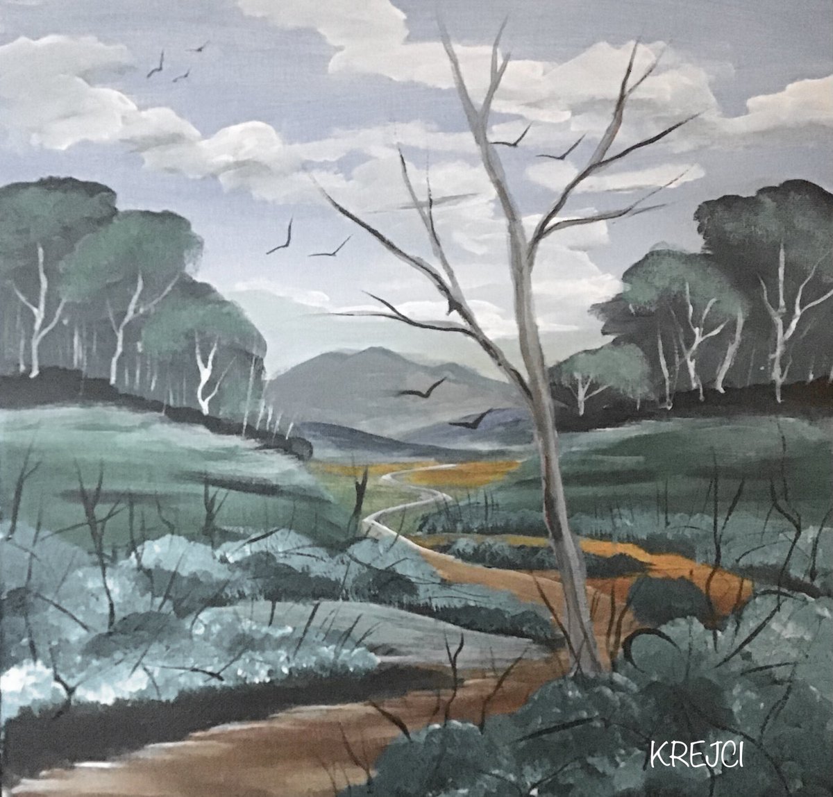 paintwithrick's tweet photo. Saturday Evening Landscape by KREJCI #landscape #originalpainting #art #acrylicpainting #RickKrejci https://t.co/uc1sPeYCXM