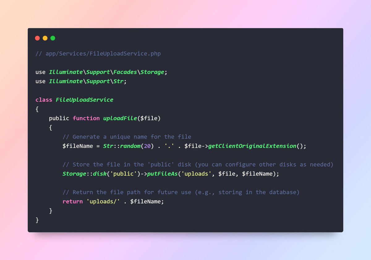 pieces12395's tweet image. 🚀 Master Laravel File Uploads with Service Classes! 📁💻
Learn to optimize uploads in Laravel using Service Classes. Organized code, seamless uploads! 💪 #Laravel #WebDev
Full guide 👉 medium.com/@aiman.asfia/m…
#CodeOptimization #TechTutorial #WebDevelopment