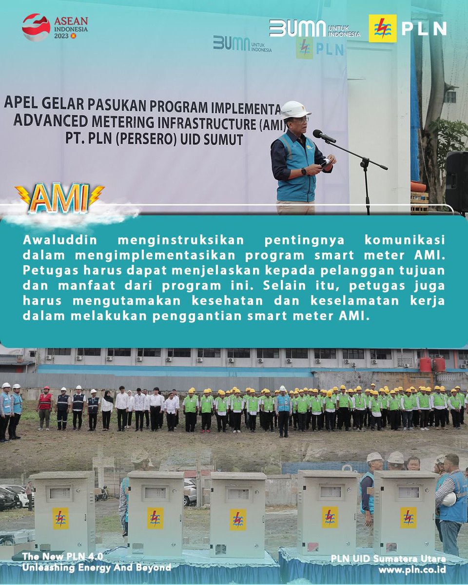 plnsumut_'s tweet photo. Hai Electrizen
PLN (UID Sumatera Utara menggelar apel pasukan program implementasi _Advance Metering Infrastructure_ (AMI). Alat pengukur penggunaan listrik ini dilengkapi sistem komunikasi digital yang canggih, akurat
#amismartmeterdigital
#smartgrid
#plnuntukindonesia https://t.co/dFYFtBF7Bv