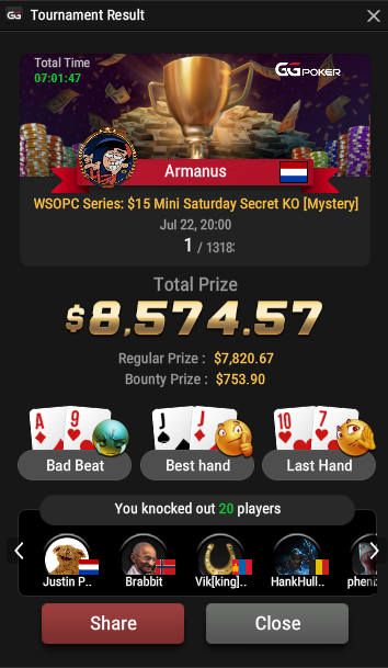 ArmanusPoker's tweet photo. 1st out of 13183, wow https://t.co/HI8pcw1M6U