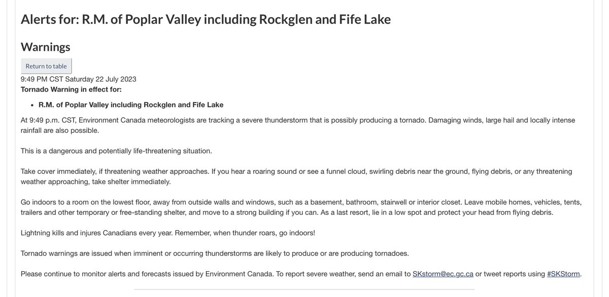 RyanVoutilainen's tweet photo. #Tornado Warning issued by #ECCC for
RM #PoplarValley inclg #Rockglen & #FifeLake #SK
(All other tornado warnings ENDED)
#SKstorm #TornadoWarning https://t.co/lmSZByUMDx