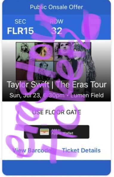 **SELLING**
💜 (1) FLOOR ticket for 7/23 at Lumen Field; $394 TOTAL (includes PayPal G&amp;S fee)
💜 Comment if you’re interested and haven’t seen Taylor Swift in concert!
💜Ticket(s) and price have been verified, but ask your own questions! Only use PayPal G&amp;S!