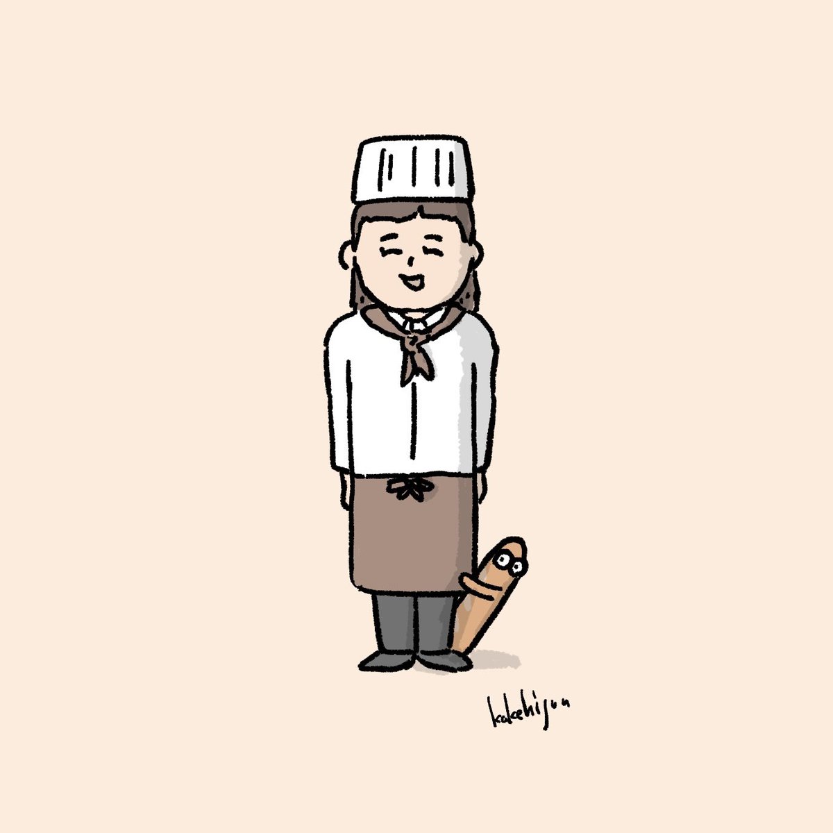 「パン屋さんと産まれたてのフランスパン」|カケヒジュン@イラストレーターのイラスト