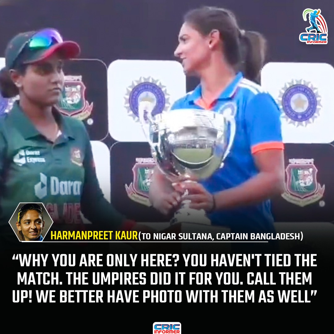 CricInformer's tweet photo. Harmanpreet Kaur made a scathing comment on Bangladesh captain Nigar Sultana during the photoshoot.

#HarmanpreetKuar #Cricket #TeamIndia #News #NewsUpdate #INDWvBANW #IndWvsBangW #Bangladesh #CricketTwitter https://t.co/3wwvQDU0a7