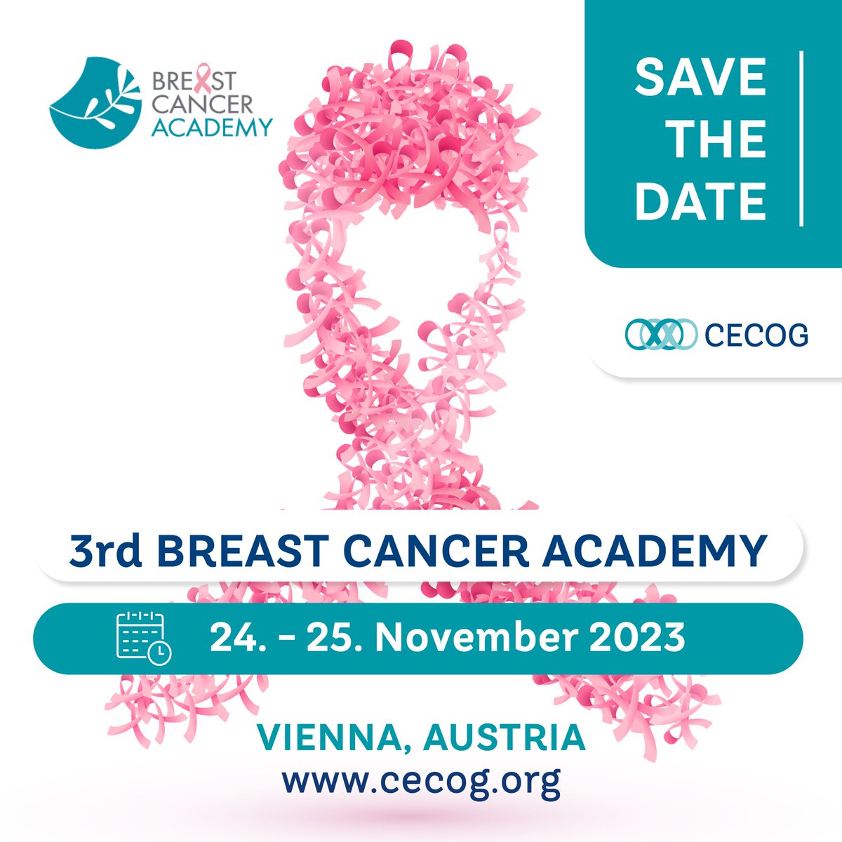 CecogAcademy's tweet photo. Save the date! We're thrilled to announce the upcoming 3rd Breast Cancer Academy on November 24-25, 2023. The Central European Cooperative Oncology Group is eagerly looking forward to welcoming an excellent faculty and all participants.#BreastCancerAcademy #CECOG #SaveTheDate https://t.co/7Oq9Ys9QdC