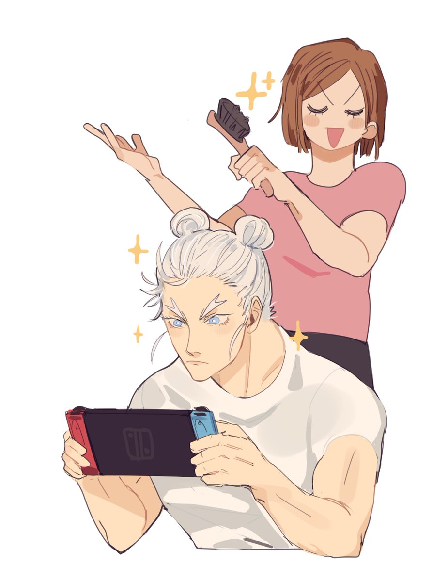 kugisaki nobara hair bun shirt brown hair white hair nintendo switch blue eyes double bun  illustration images