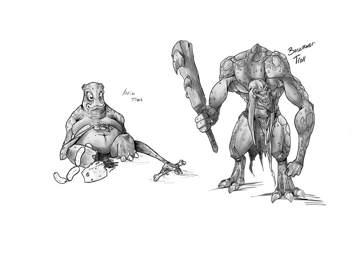 Sketches for Basement, and Attic Trolls.