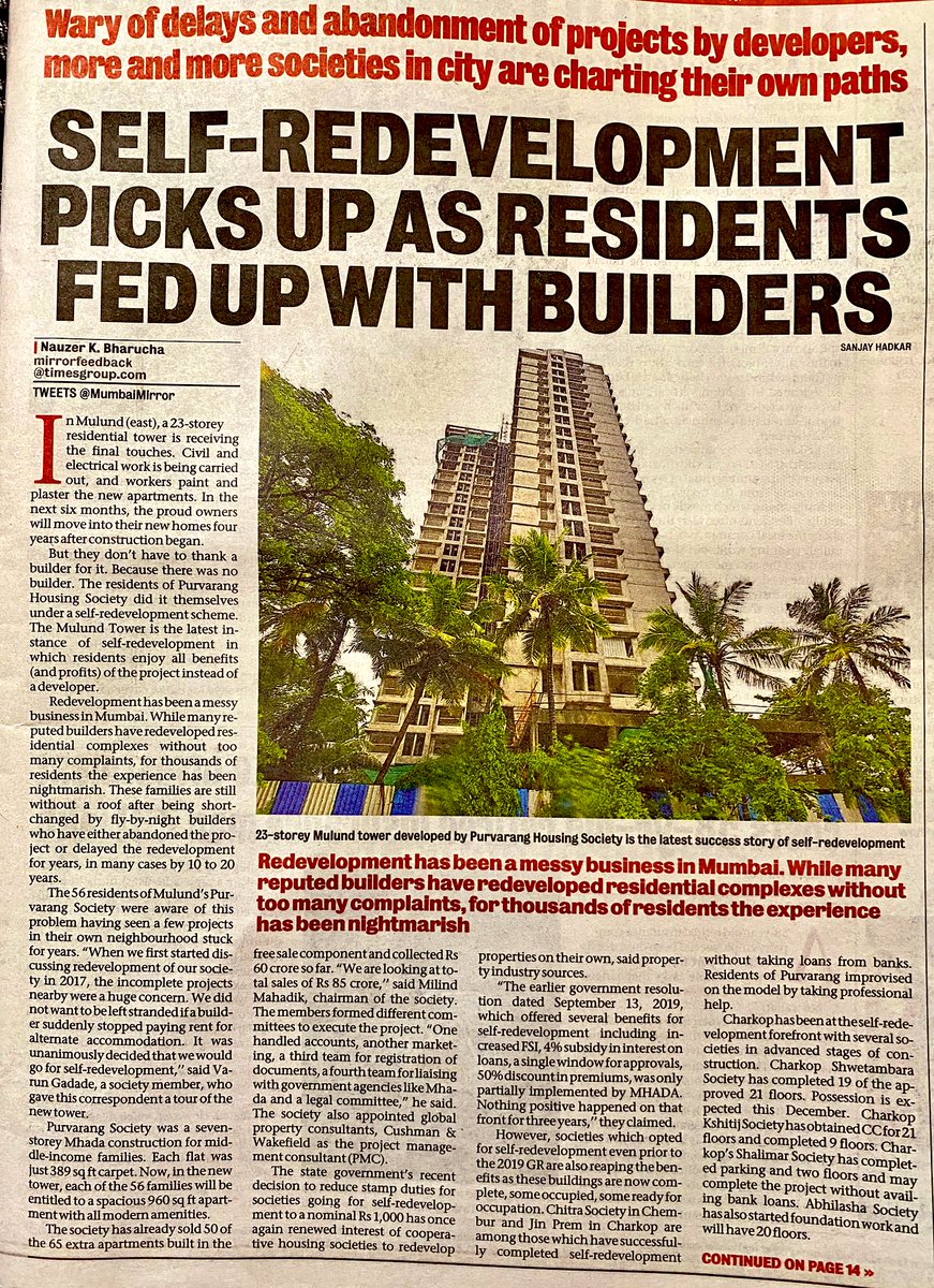 Vary of Builders messing up redevelopment projects, Mulund residents self Redevelop their Building. Purvarang housing society in Mulund east is now nearing completion. 🗞️: @nauzerbTOI