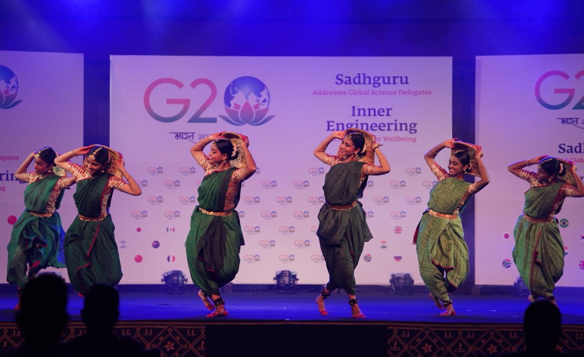 ANI's tweet photo. Tamil Nadu | The Science 20 Summit meeting of the G20 was held at Isha Yoga Centre, Coimbatore. 100 delegates from across the 20 member countries visited the Centre. The delegates were offered a display of Indian culture and yogic tradition. https://t.co/bcP0uNXOt7