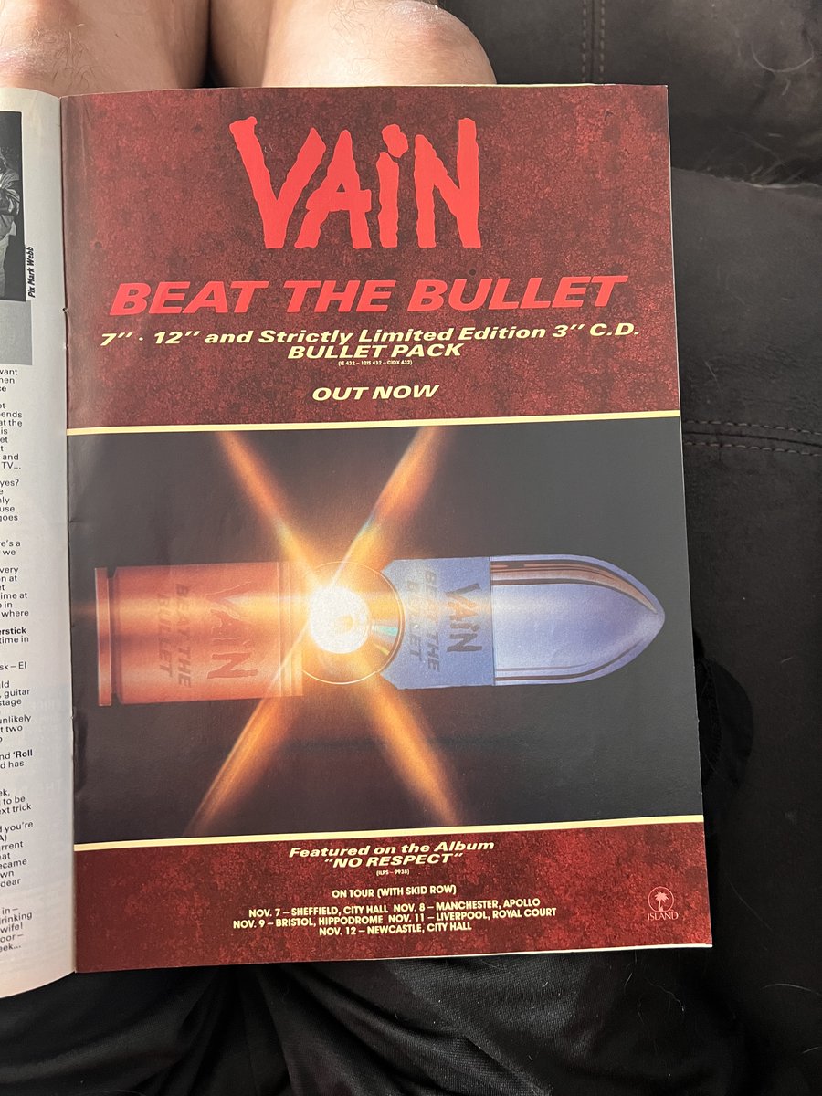 HairMetalGuru's tweet photo. #Vain original #Kerrang ad from 1989 for the single "Beat the Bullet," off the album, "No Respect." #hairmetal #davyvain #beatthebullet #norespect https://t.co/nDQr0g89ts