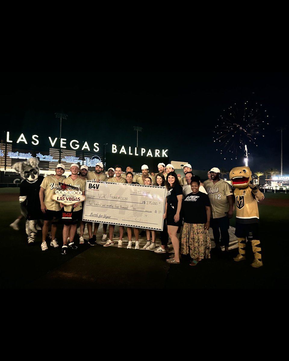 battleforvegas's tweet photo. Game over! The @GoldenKnights has been crowned this year’s #B4V23 champion! Everyone wins at #B4V23 - #TeamReilly and #TeamMaxx thank everyone for the support benefitting @BBBSSN and @thepeftoday through @vgkfoundation! #VGK #Raiders https://t.co/AwsTm3AYPO
