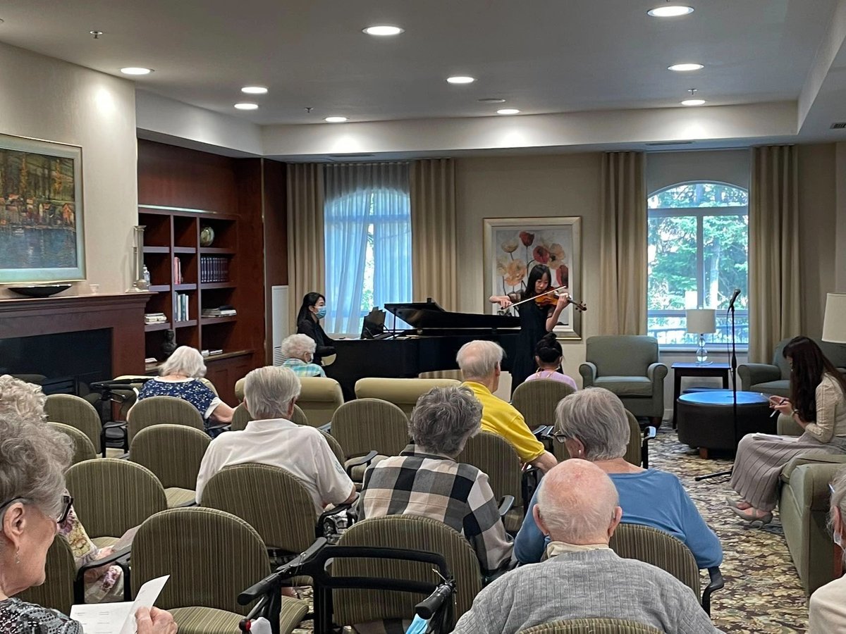 "I volunteered at a nursing home today for a weekend! It was a very fulfilling experience to be able to help the nursing home residents and put on a fun little show for them. I can't wait to do it again! #givingback #communitylove" 🌟👵🏼👴🏼💕