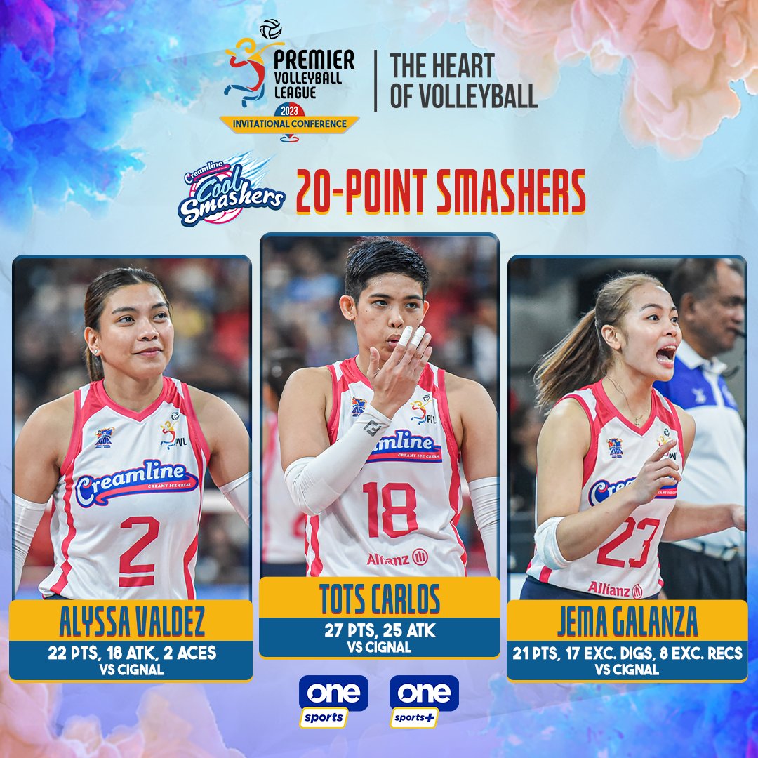 OneSportsPHL's tweet photo. Three times the power, 3x the threat! 💥

The trio of Valdez, Carlos, and Galanza proved to be the real deal after a 20-point drop and a cool win over the HD Spikers in a semis five-setter!

#PVL2023 #TheHeartOfVolleyball https://t.co/JQ6ytB83xI