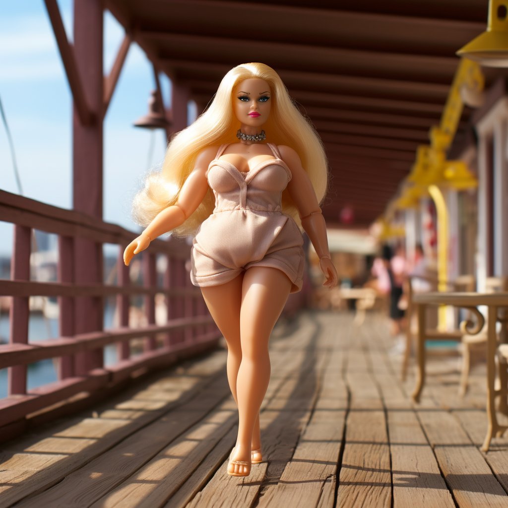 Fat Barbie struts the boardwalk like it's a catwalk: