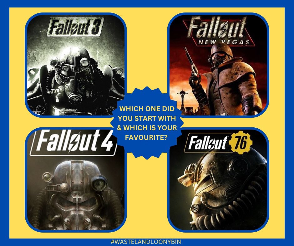 Todays question from the Wastelands Loony Bin. <a href="/FalloutWLB76/">WastelandsLoonyBin</a>  Which fallout game did you play first? Or did you start earlier with 1 or 2? Which is your favourite. #fallout #FO76 #Fallout76