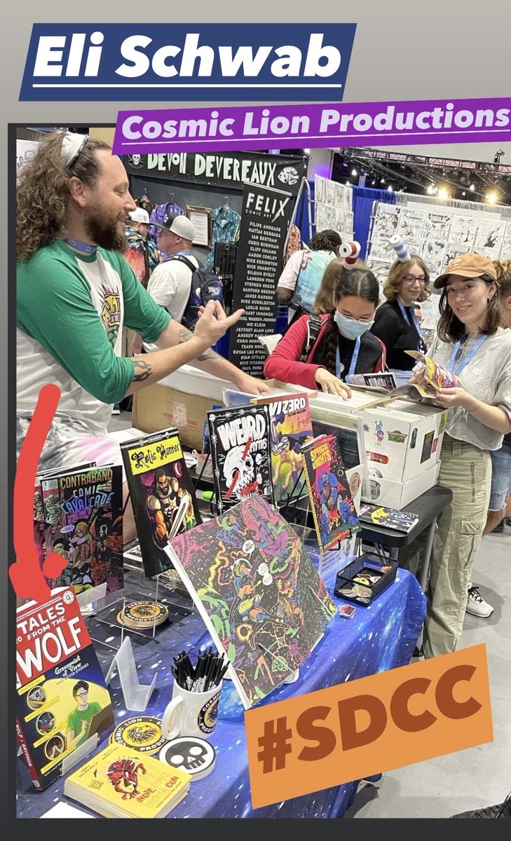 Tony Wolf (@tonywolfness) on Twitter photo Eli Schwab, head of Cosmic Lion Productions <a href="/Elonifi/">Eli Schwab</a> with the entire line of #CosmicLion books at #SDCC ! My book ‘Tales From The Wolf’ at far left - along w/ works by fellow ✏️ @rockojerome @adamlemnah @_doomdazed <a href="/Ozan_Bilaloglu/">Ozan Bilaloğlu</a> <a href="/ozanbilaloglu/">Weird Realm</a> <a href="/kcatalanart/">Kevin Anthony Catalan</a> #SDCC2023 Eli Schwab, head of Cosmic Lion Productions <a href="/Elonifi/">Eli Schwab</a> with the entire line of #CosmicLion books at #SDCC ! My book ‘Tales From The Wolf’ at far left - along w/ works by fellow ✏️ @rockojerome @adamlemnah @_doomdazed <a href="/Ozan_Bilaloglu/">Ozan Bilaloğlu</a> <a href="/ozanbilaloglu/">Weird Realm</a> <a href="/kcatalanart/">Kevin Anthony Catalan</a> #SDCC2023