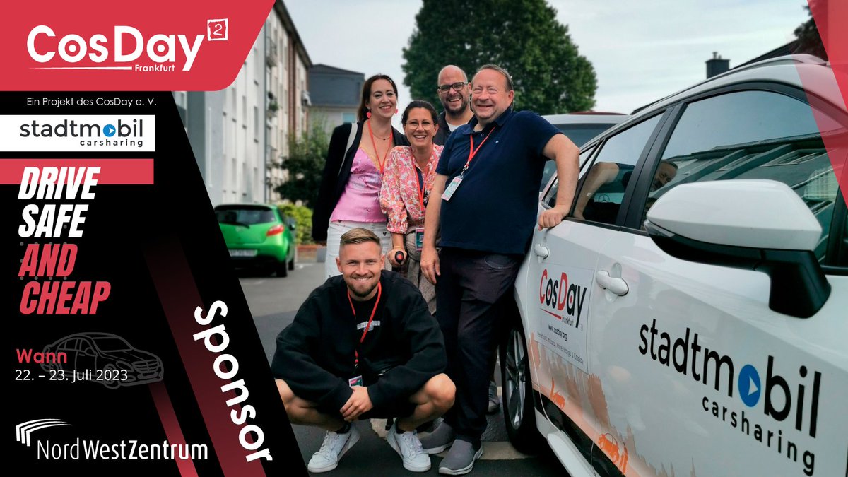 Wir bedanken uns an stadtmobil carsharing, dass wir mit ihren Fahrzeugen unsere Ehrengäste sicher von A nach B fahren konnten. 

Und als kleinen Bonus könnt Ihr euch ein 10,-€ Fahrtguthaben sichern❗
Einfach mit dem Stichwort: CosDay
‼️Das ganze läuft noch bis zum 31.08.2023‼️