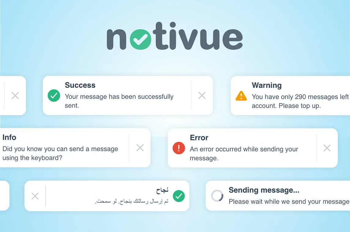 MadeWithVueJS's tweet photo. Notivue is a lightweight notification system for Vue 3 &amp; Nuxt, including icons &amp; animations 🚨 - https://t.co/rFYO8wi9o3 https://t.co/sxf5zHsUKe