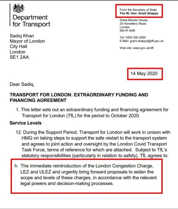 david_conn's tweet photo. Some explanation needed for the Tory campaign against ULEZ expansion, given that the Government required @SadiqKhan to do it. 

Tks to @brianmoore666 for tweeting the 2020 Grant Shapps letter. https://t.co/cWV6maw7wc