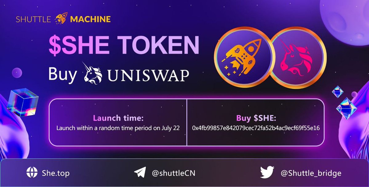 $SHE has been listed on Uniswap <a href="/Shuttle_bridge/">Shuttle | Ethereum ⇆ Ordinals</a>

Buy now and enjoy the huge pump, this is a project with great prospects, the annual income of the cross-chain bridge will reach 1m USDT handling fee, which will be used to recover $SHE

Uniswap purchases: