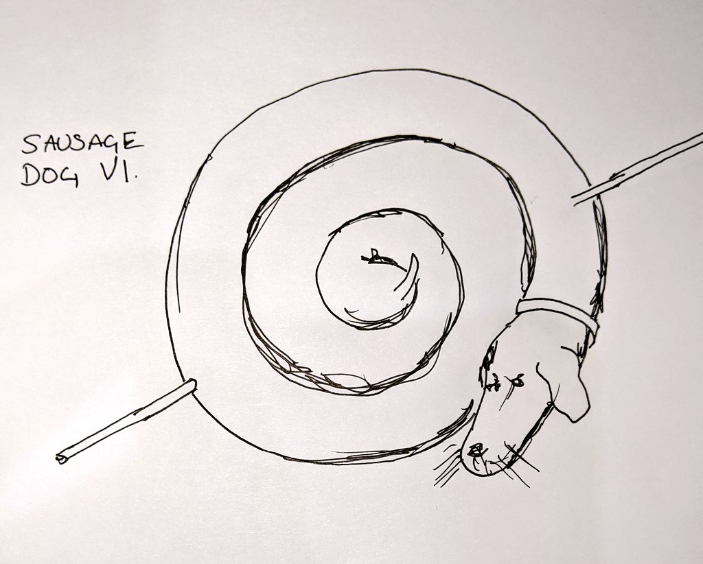StuartBeveridge's tweet photo. @MooseAllain Brought to mind a scribble from a while ago. The first draft for the sausage dog was apparently a Cumberland. https://t.co/9V6fJQrXu6