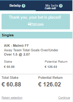 We put our trust in Malmö FF O1,5 goals vs AIK. The awayteam is a far better side, even if its never easy coming  to the capital and win all three points 

We bet on betmartini, 100% sportsbonus ->150 Euro with link;
go.aff.betmartini.com/7pbq6umi
#SportsGambling #football #oddsbonus
