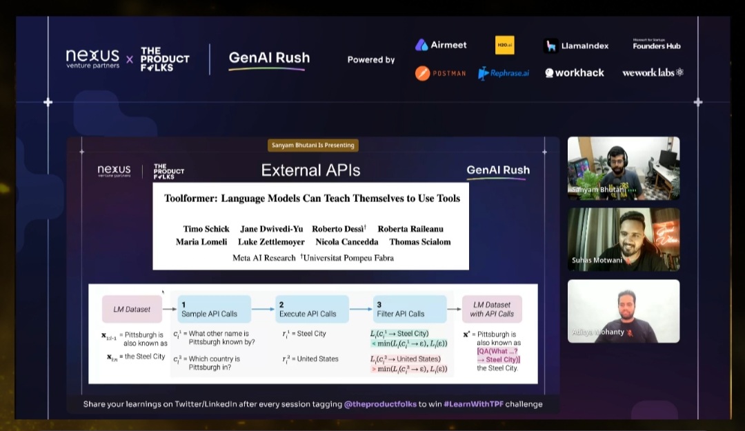 Garima_0318's tweet image. Last session of @TheProductfolks  GenAIRush
It was another great session by @bhutanisanyam1 ✨️
Got a glimpse of @MotwaniSuhas on his birthday 🎉
This was a great cohort 💙
#LearnWithTPF