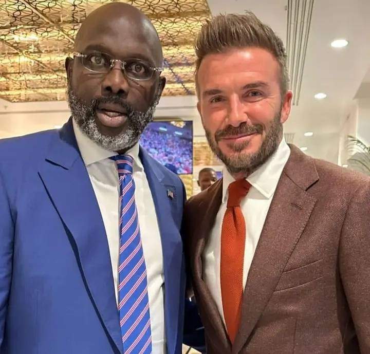 HypeHoncho's tweet image. Great football legends George Weah and David Beckham.

#firstpicchallenge #InterMiamiCF