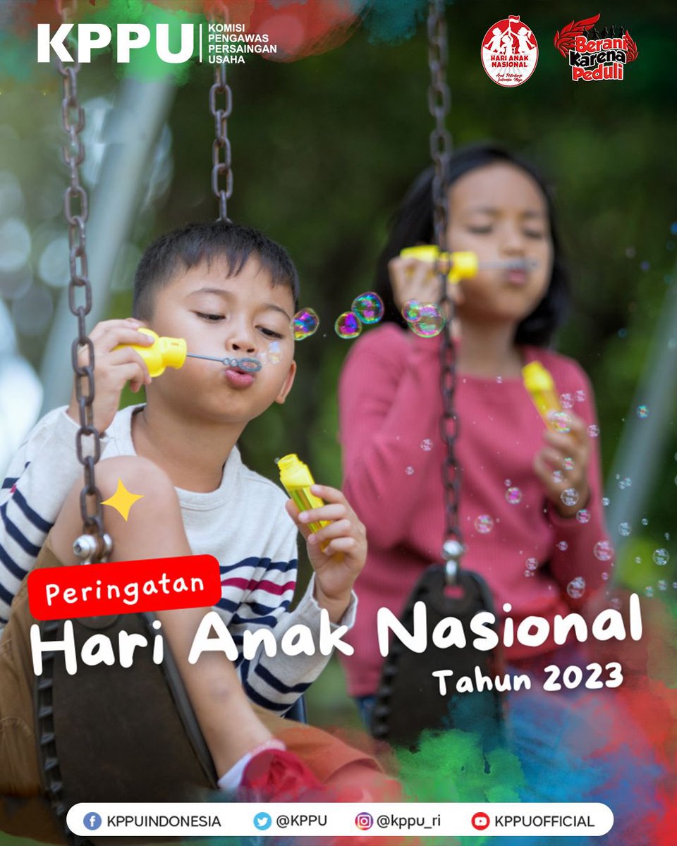 Selamat memperingati Hari Anak Nasional 2023, #SobatKompetisi.

Anak-anak adalah cerminan masa depan. Mari bersama kita melindungi anak, untuk Indonesia Maju. 

#KPPU #HariAnak #HariAnakNasional2023 #AnakTerlindungiIndonesiaMaju #PersainganUsaha