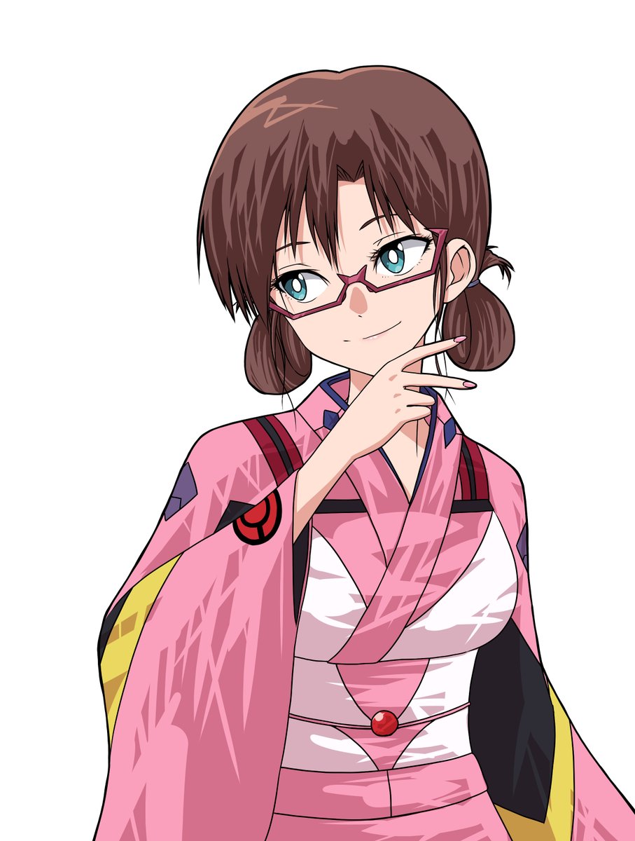 makinami mari illustrious 1girl solo kimono pink kimono glasses brown hair japanese clothes  illustration images