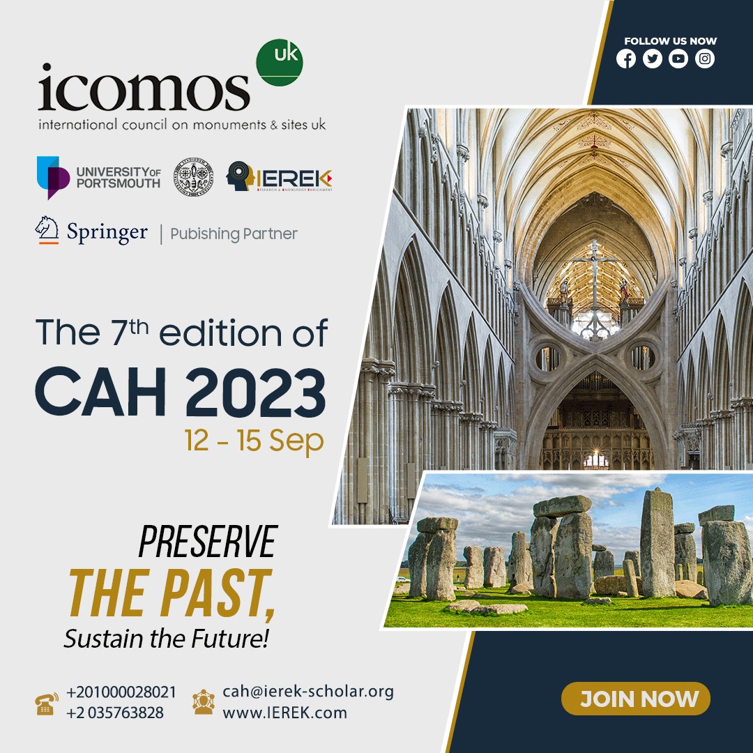 📢 Exciting News! @ICOMOSUK supports the 7th Intl 'Conservation of Architectural Heritage: Sustainability' conference organized by #IEREK & the @portsmouthuni. Join us to explore the link between #CulturalHeritage preservation & sustainable development: bitly.ws/MiYo