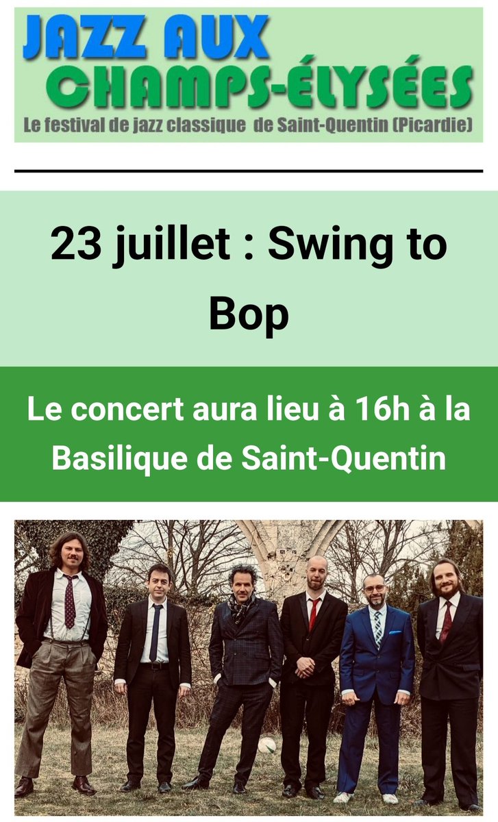 JaCE_StQuentin's tweet photo. Swing to Bop ce dimanche 23 juillet à 16h à la Basilique de Saint-Quentin ! https://t.co/HI4Jn8YPTh
