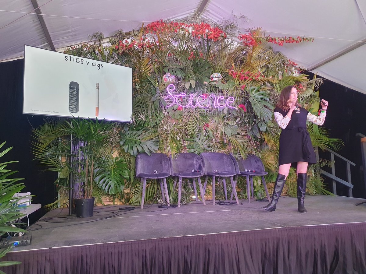 TheMatilda_USyd's tweet image. A busy day at @SITG for @DrStockings, fronting the #ScienceTent to lead the #VapeVent focus group and answer all our burning questions on #vaping. Keep an eye out to see the results and what Australians really think about vaping.  #SITG2023 
📷 @Jack_MWilson