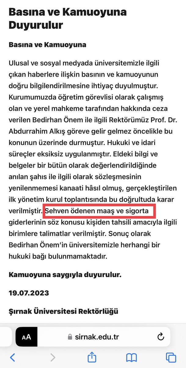 burakbekiroglu's tweet photo. 📌Şırnak Üniversitesinin açıklaması.
FETÖ den ceza alan kod adı Sadık’ın bugüne kadar yanlışlıkla maaş ve sigortası ödenmiş 😀
https://t.co/J2M4TkrbBE https://t.co/F6E7MsvVN8