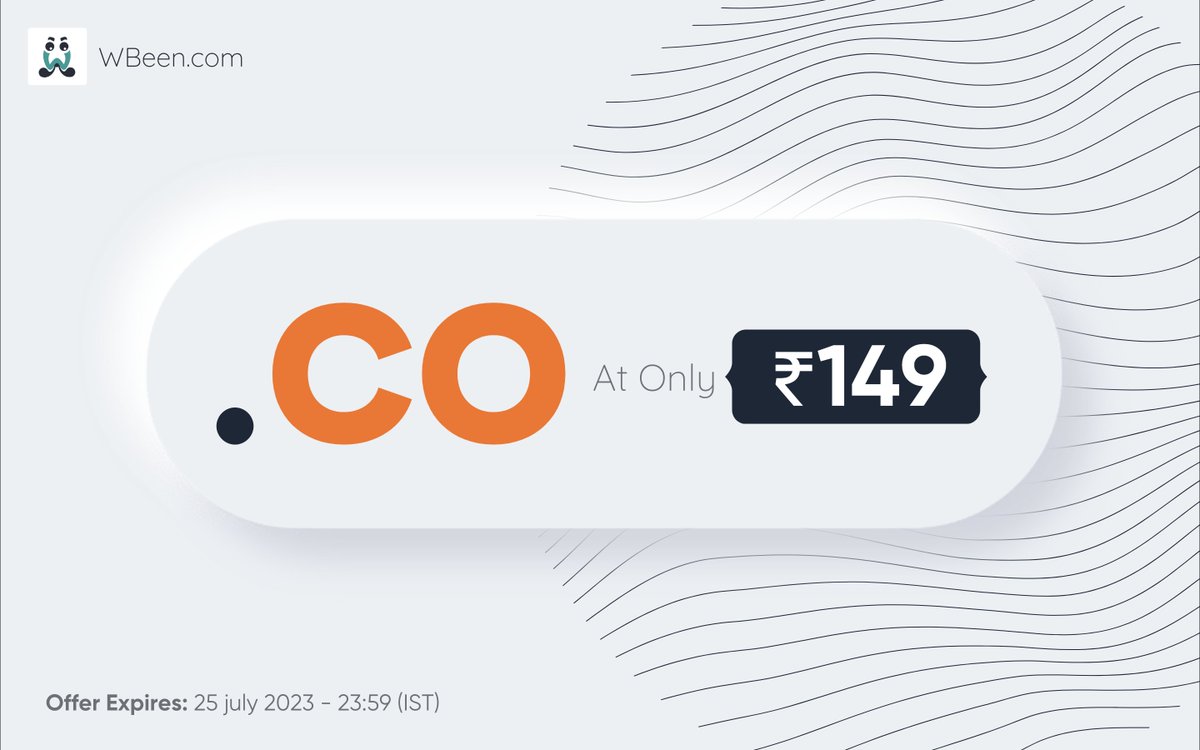 wbeenindia's tweet photo. Get 75% off on all .CO Domains! 🤩 With such a Great discount, don't miss out on this amazing opportunity.  ~ https://t.co/FYf6X1fhvz
.
 #.coSale #Discounts #wbeen #co #domain #ai #domainfor sale #offer https://t.co/Art7L1yNdO
