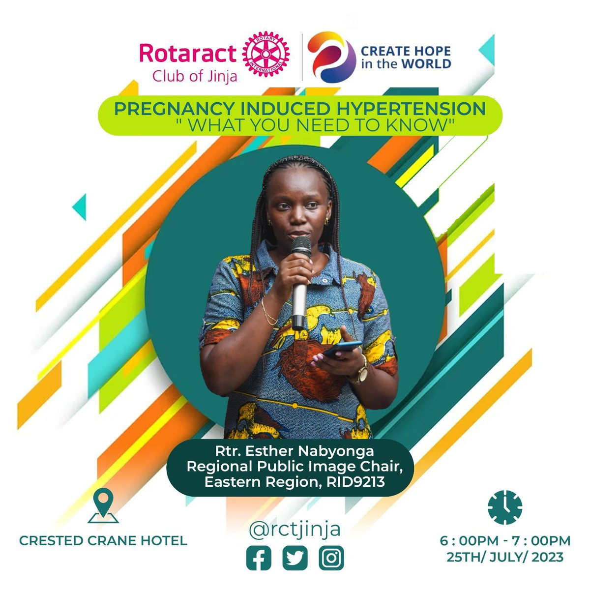 Rotaract Club Of Jinja D9213 (@rctjinja) on Twitter photo Discussing “Pregnancy Induced Hypertension” this Tuesday, 25th July 2023 is PR Eastern Region <a href="/ECKNabyonga_/">Kirabo🌻</a> from <a href="/RBufhs/">Rotaract Club of Busitema Mbale Campus</a>
Join us at our usual home, Crested Crane Hotel, Jinja. Discussing “Pregnancy Induced Hypertension” this Tuesday, 25th July 2023 is PR Eastern Region <a href="/ECKNabyonga_/">Kirabo🌻</a> from <a href="/RBufhs/">Rotaract Club of Busitema Mbale Campus</a>
Join us at our usual home, Crested Crane Hotel, Jinja.
